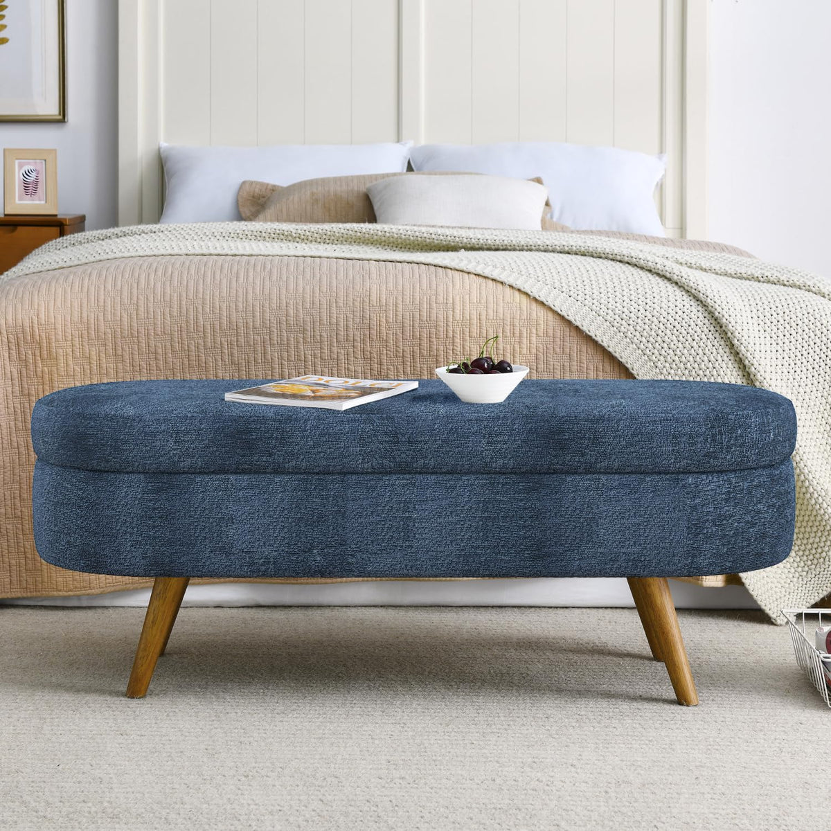 Oval Storage Bench with Rubber Wood Legs Z878573