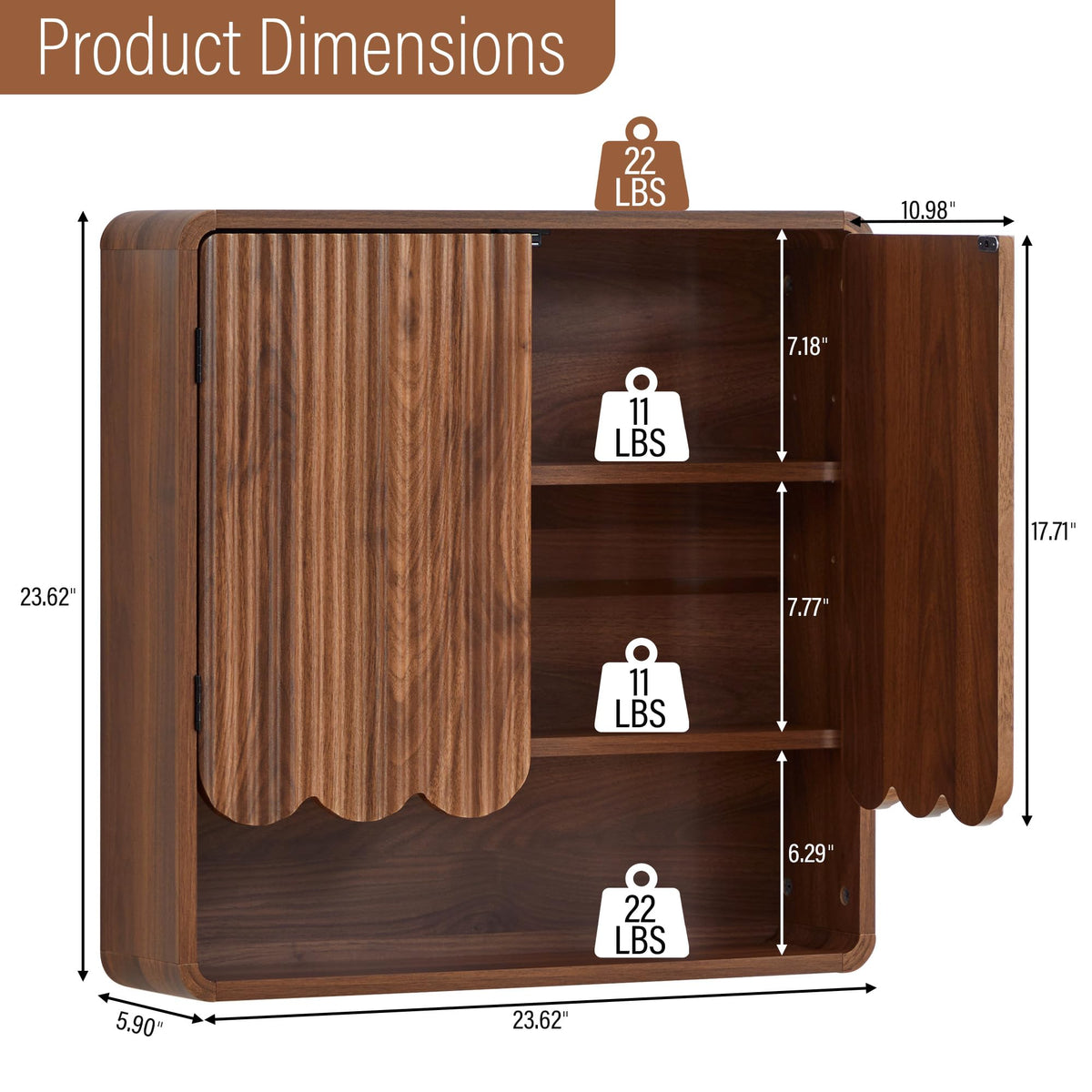 Walnut Fluted Bathroom Wall Cabinet N703