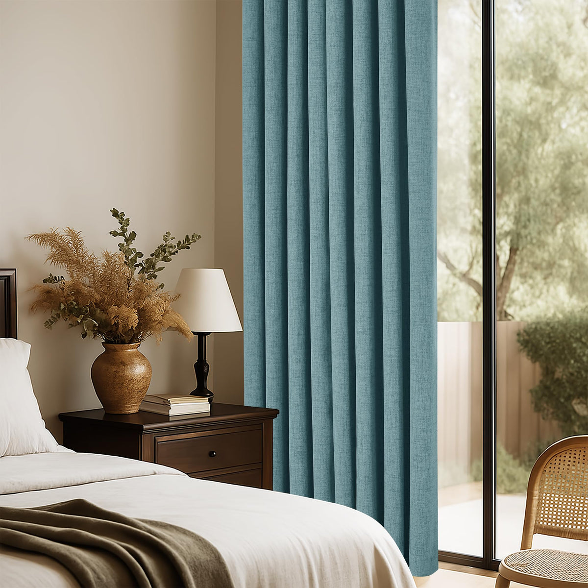 Teal Natural Linen Blackout Curtains 84 inch 2 Panels Set T662477