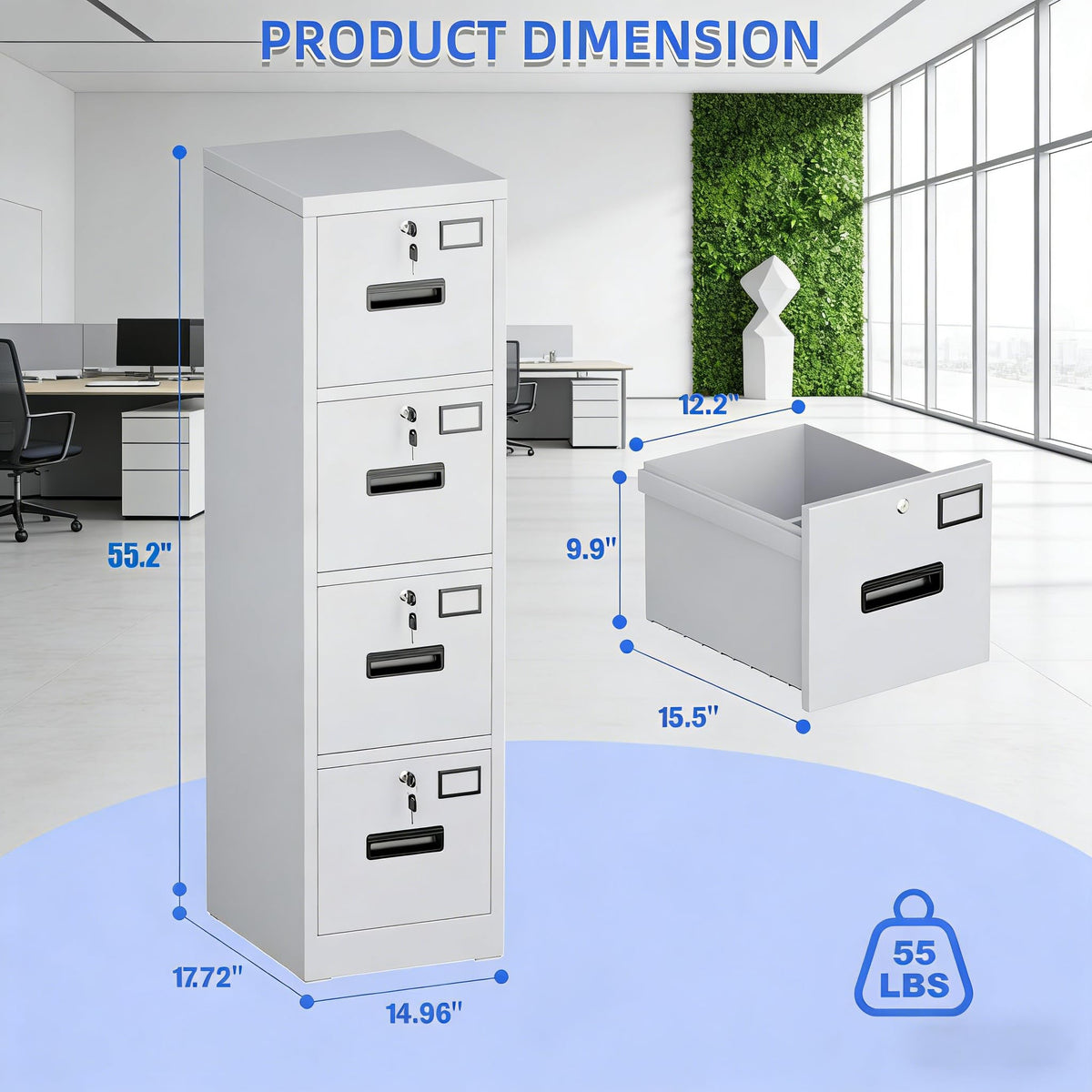 4 Drawer White Metal File Cabinet S3888
