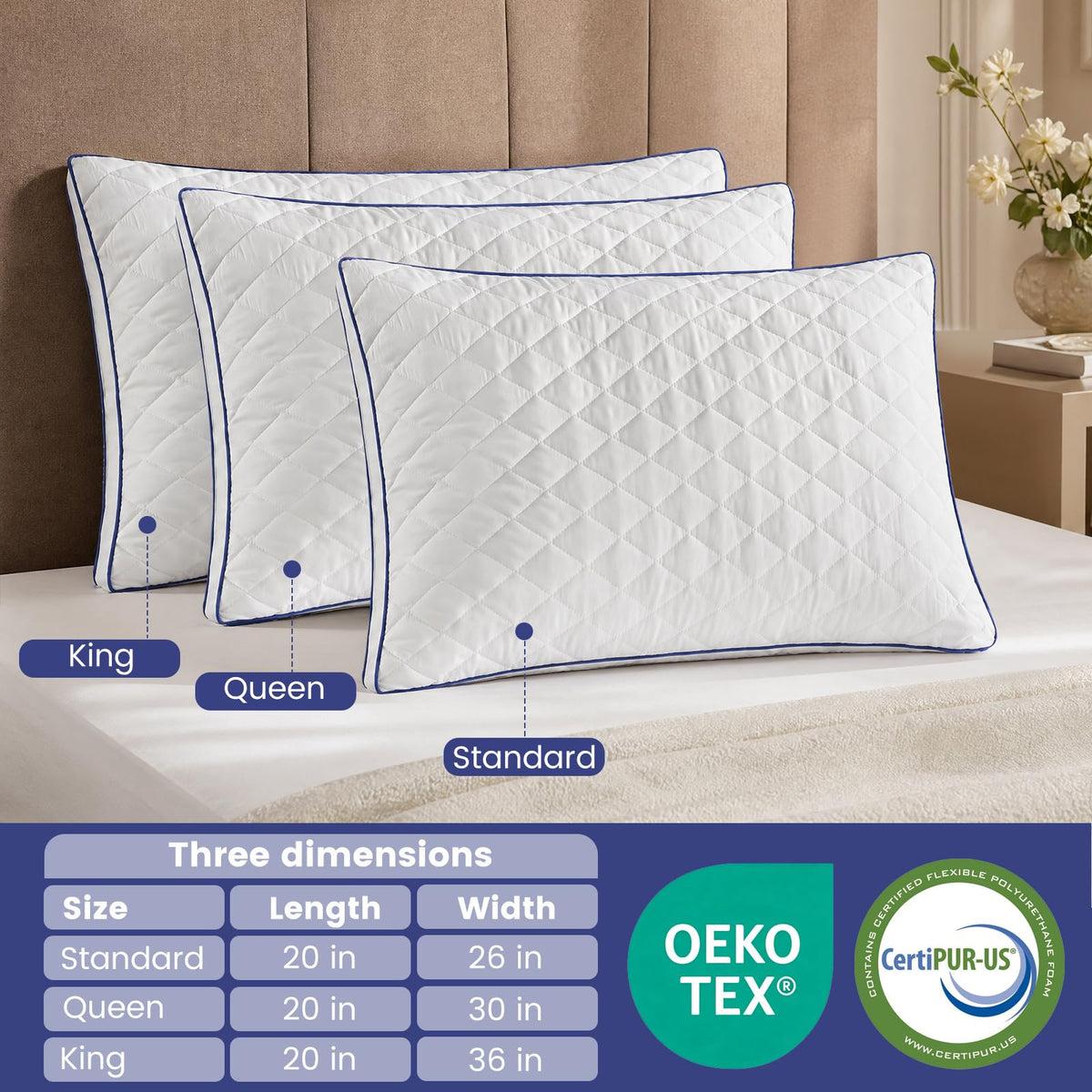 Shredded Memory Foam Pillows King Size Set of 2 H30420