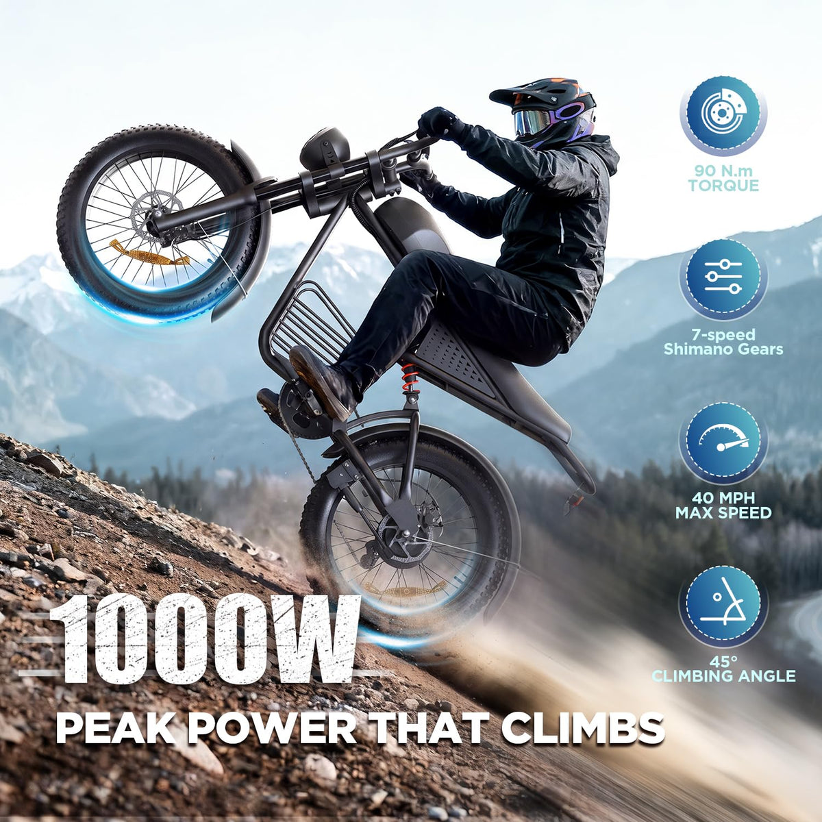 1000W Electric Bike 48V 15Ah 20" Fat Tire 7-Speed X319
