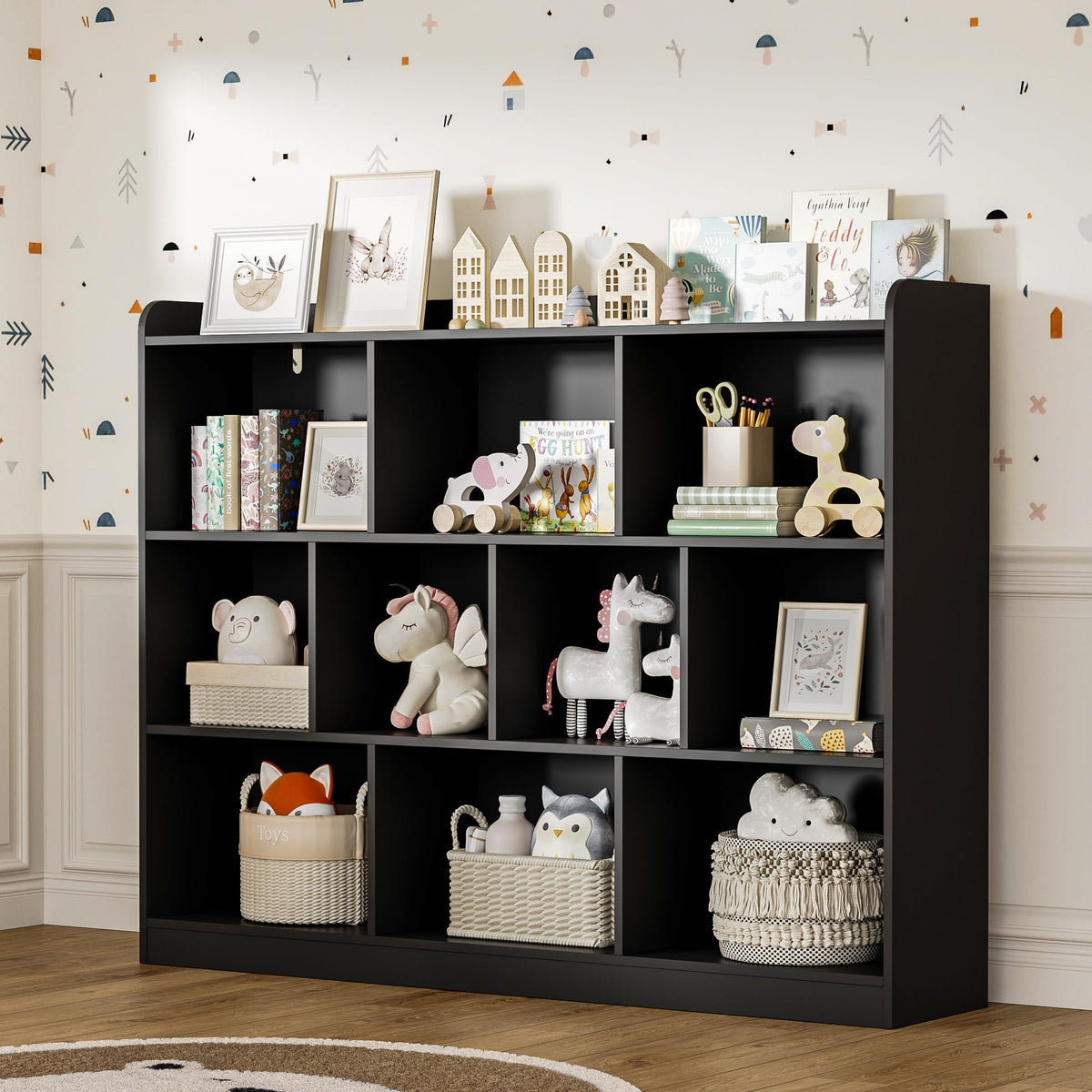 Black 3 Tier Wood Bookshelf E866823