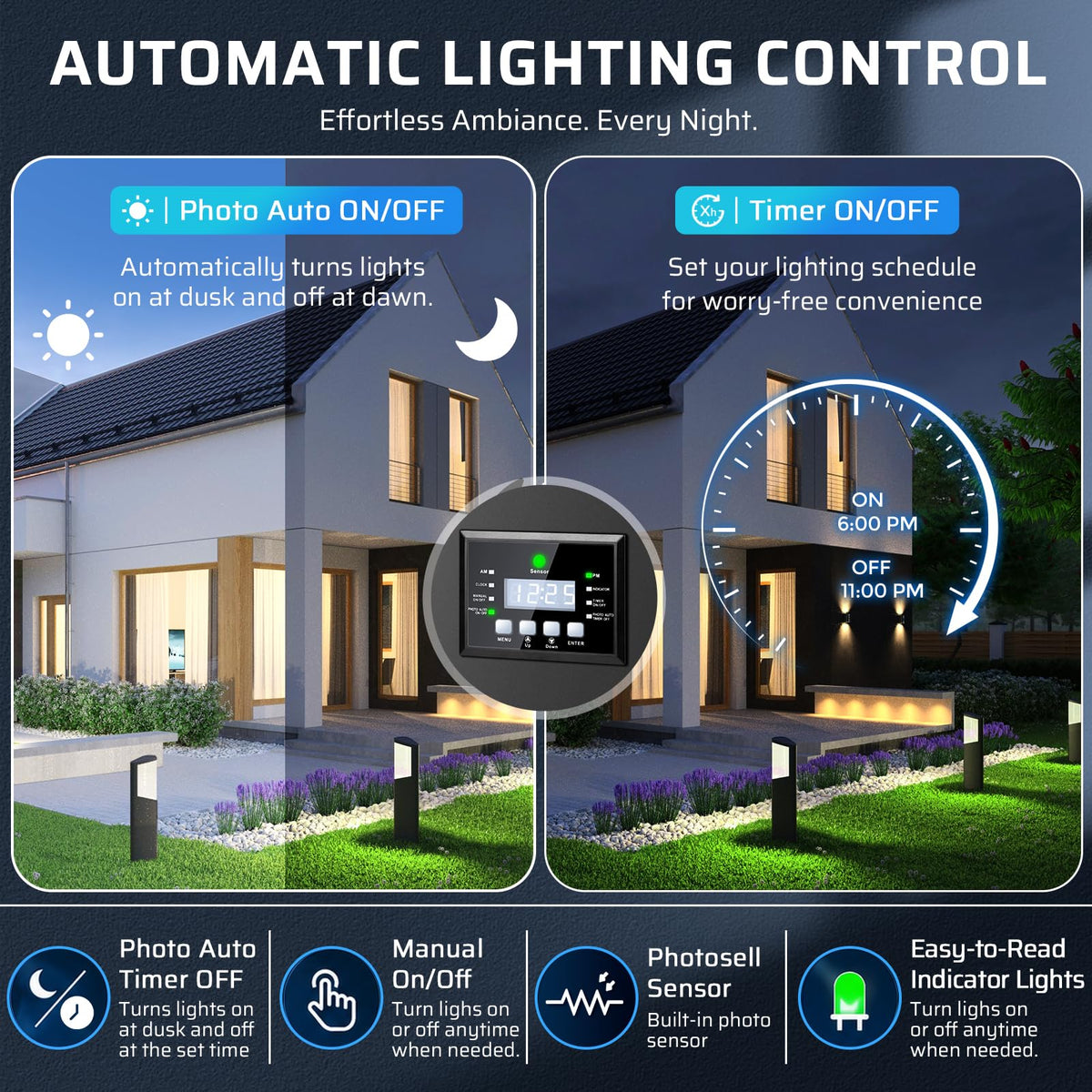200W Low Voltage Landscape Transformer with Timer and Photocell Sensor D20141