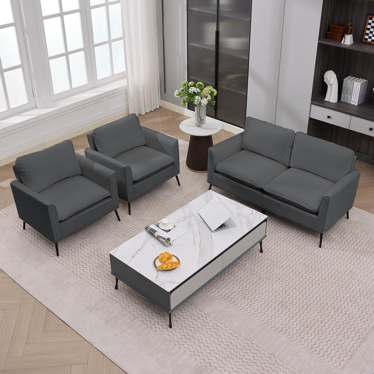Light Gray Leather Upholstered Sofa Loveseat Two-Pack Q308735
