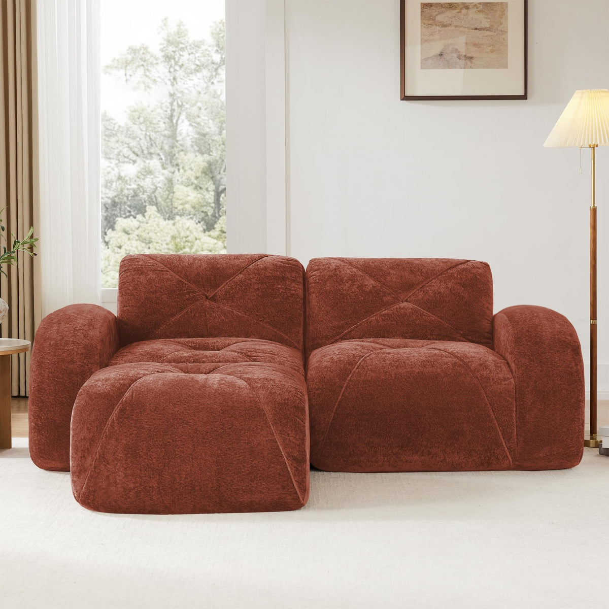 L-Shaped Velvet Sofa with Ottoman K83716