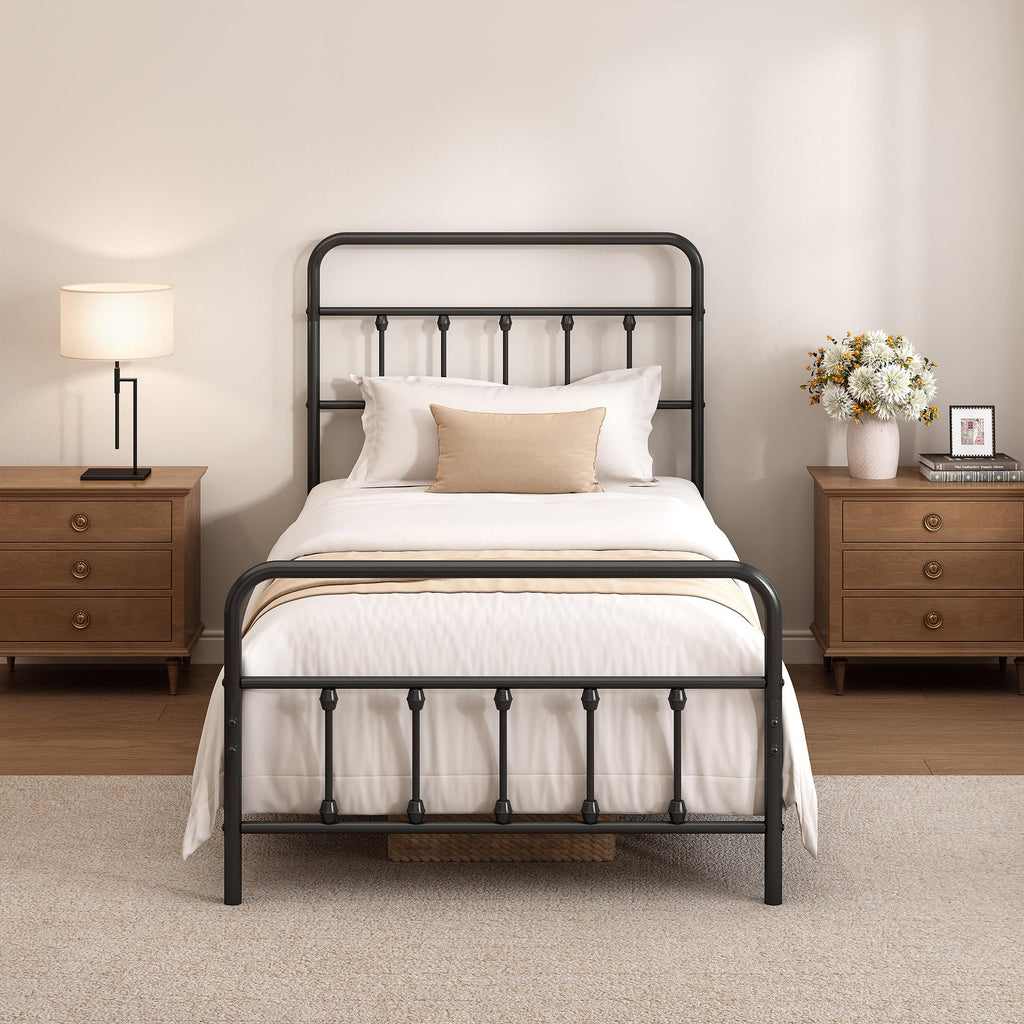 Twin Size Metal Bed Frame with Headboard and Footboard Q9719