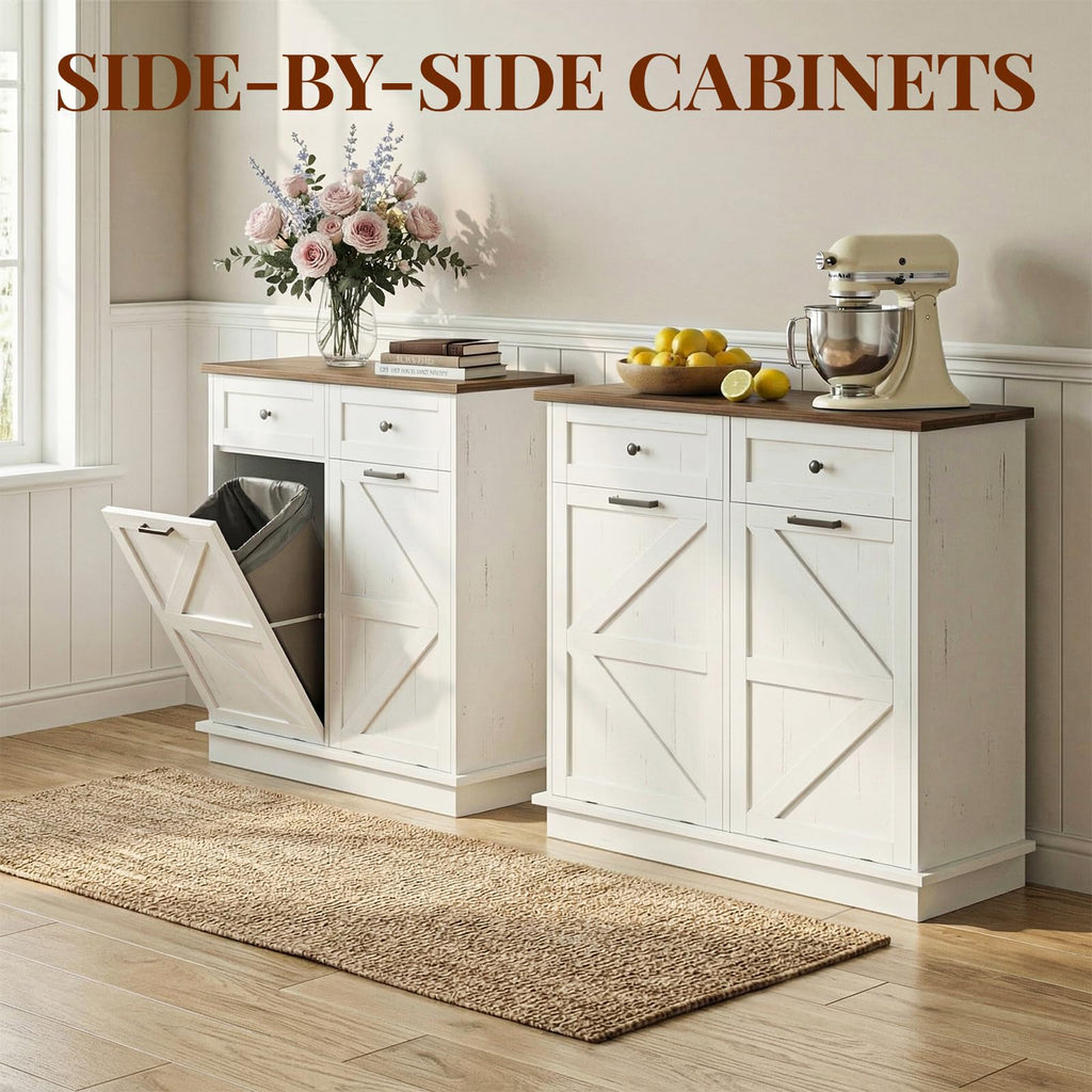 White 20 Gallon Tilt Out Trash Can Cabinet A742