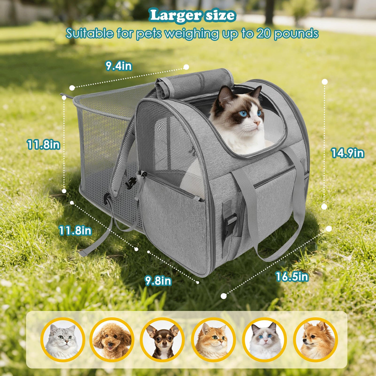 Cat Backpack Carrier, 16.5" Extra Wide Expandable Large Pet Carrier F6252