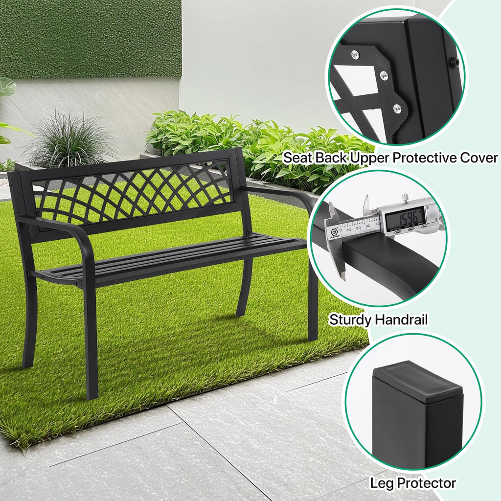 Black Metal Outdoor Bench with Armrests X306013