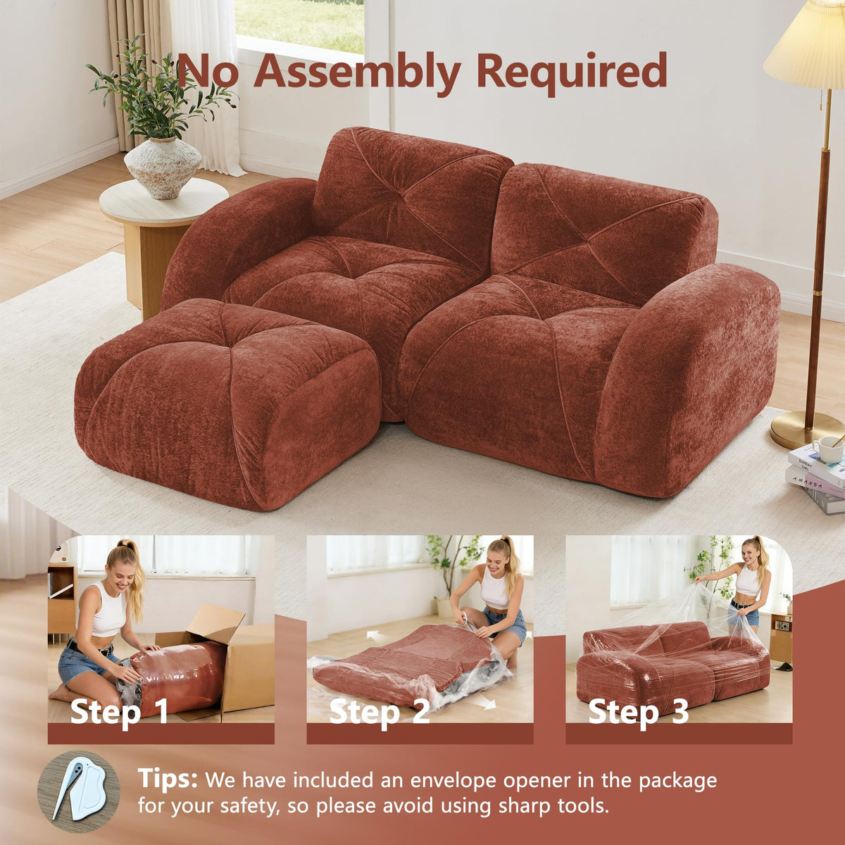 L-Shaped Velvet Sofa with Ottoman K83716