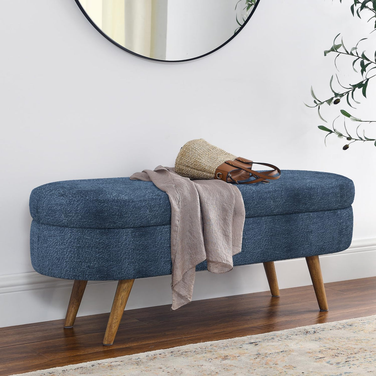 Oval Storage Bench with Rubber Wood Legs Z878573
