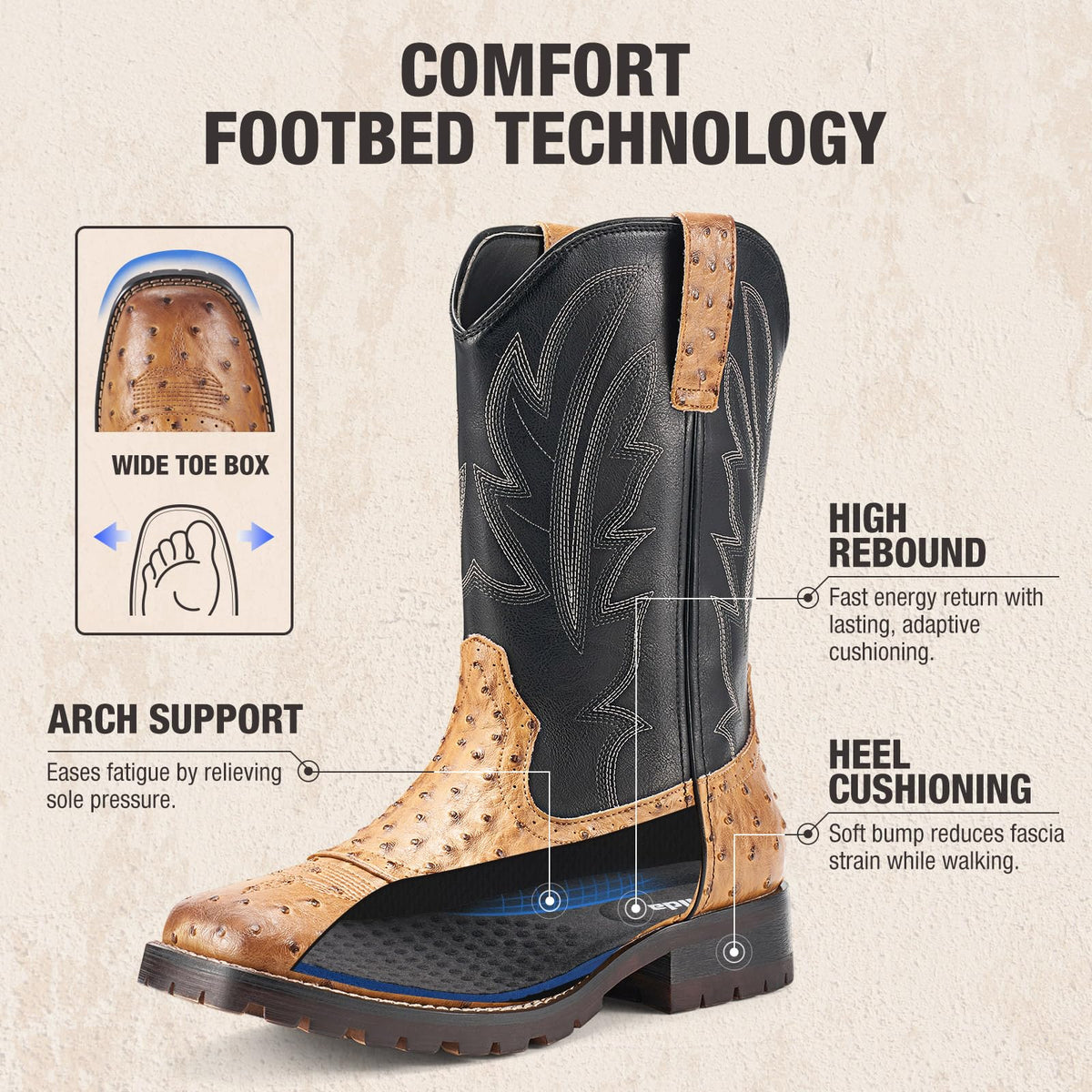Men's Western Cowboy Boots Square Toe Mid-Calf Boots H33997