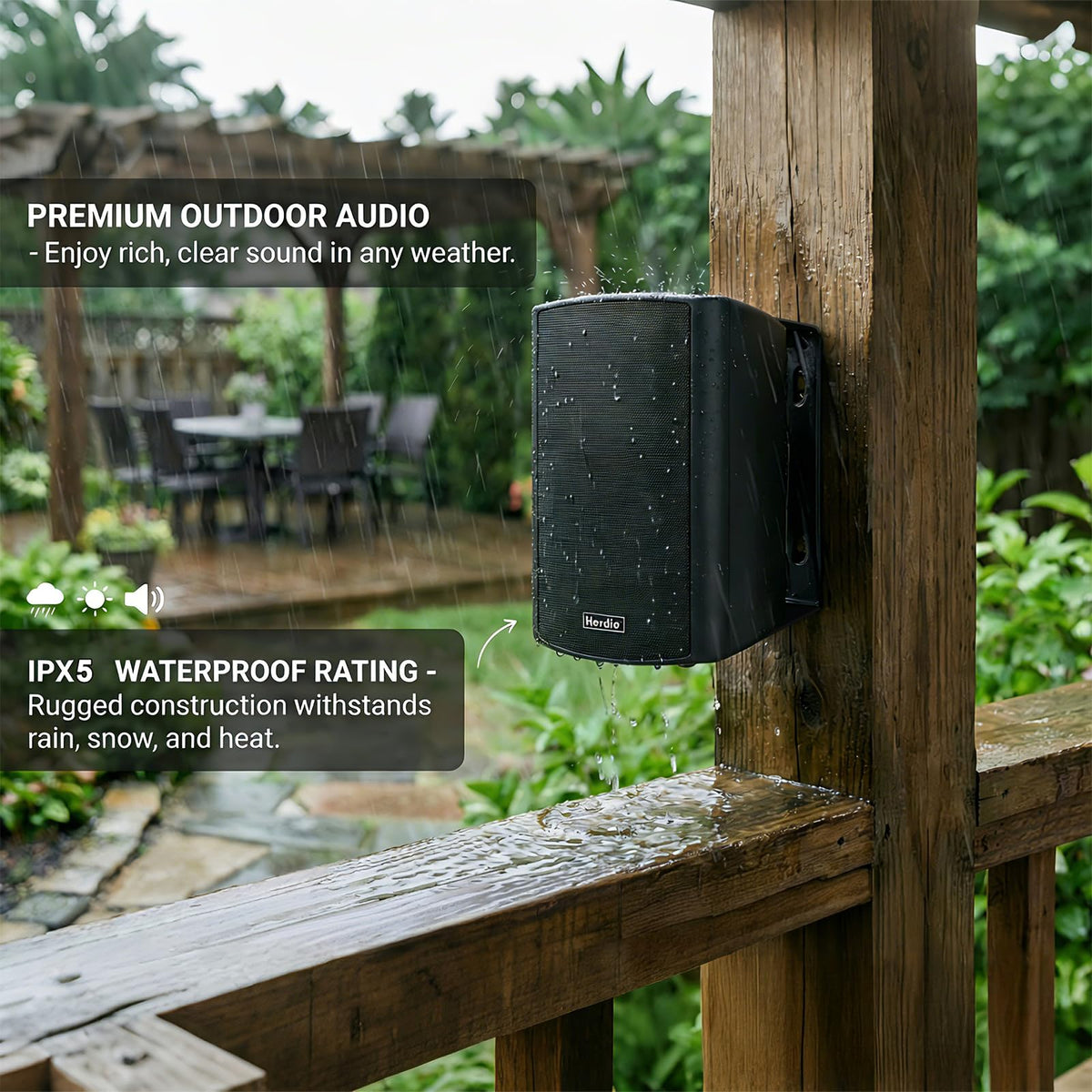 5.25" 300W Bluetooth Outdoor Speakers IPX5 Waterproof Black 2-Pack L605