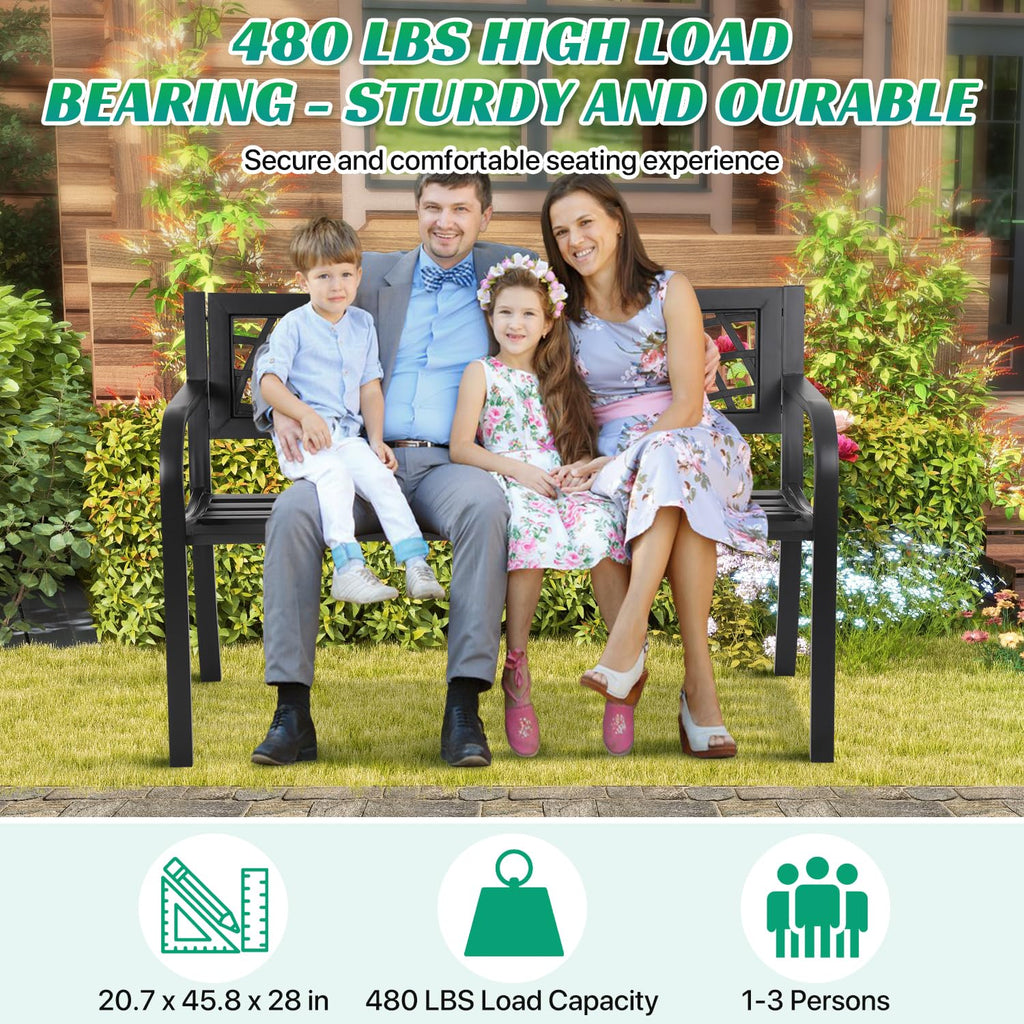 Black Metal Outdoor Bench with Armrests X306013