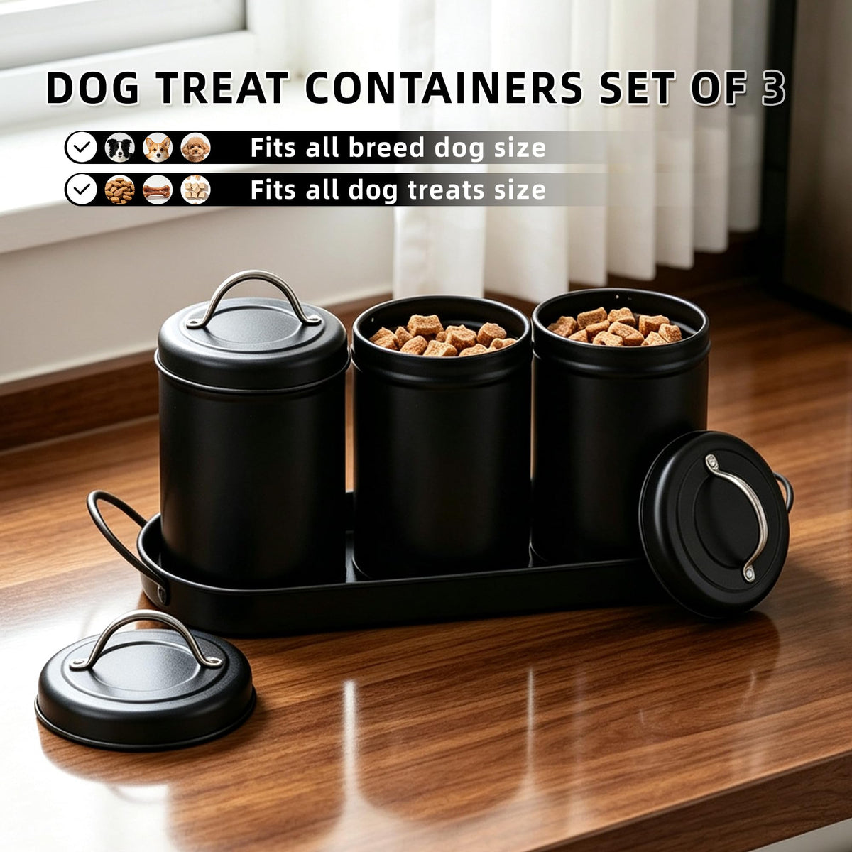 Airtight Dog Treat Container Set with Lid and Tray R35385