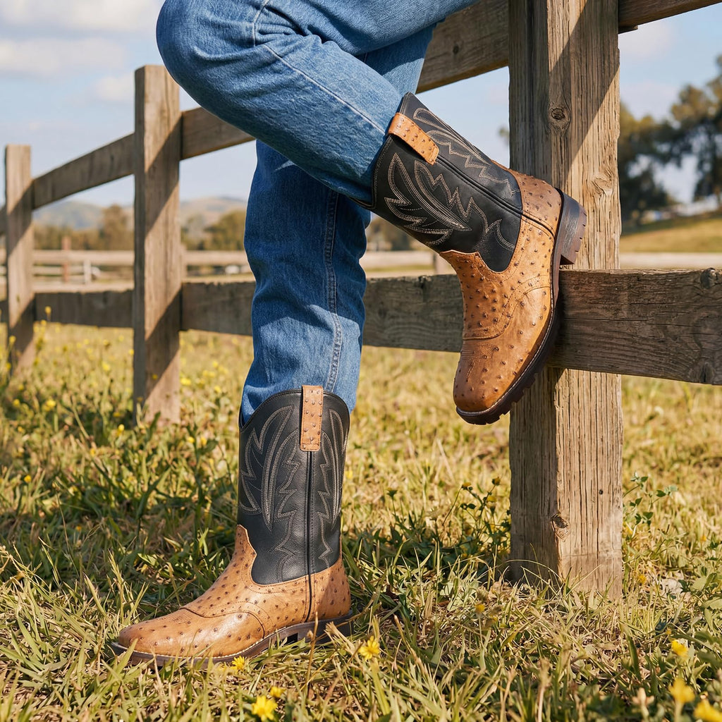 Men's Western Cowboy Boots Square Toe Mid-Calf Boots H33997