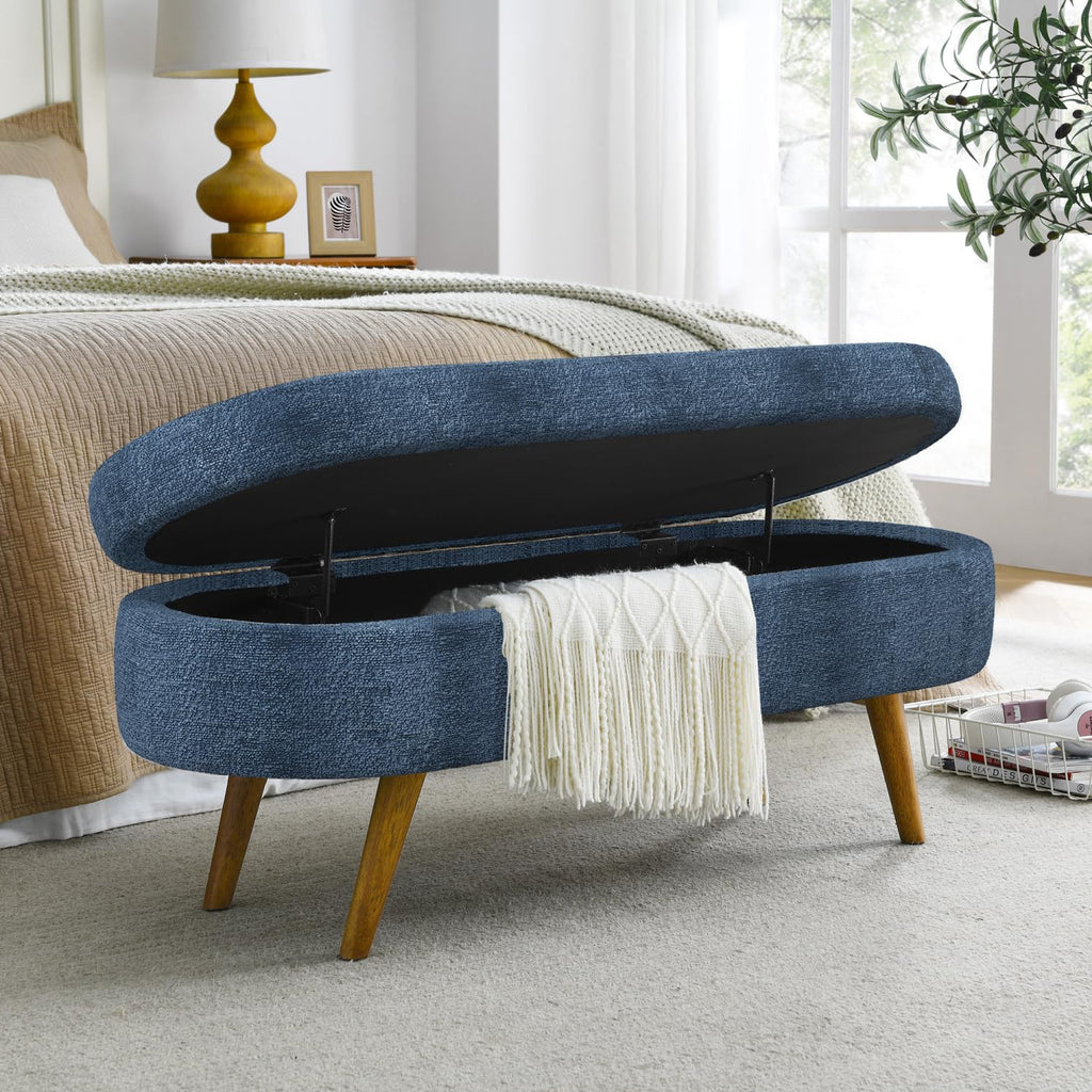 Oval Storage Bench with Rubber Wood Legs Z878573