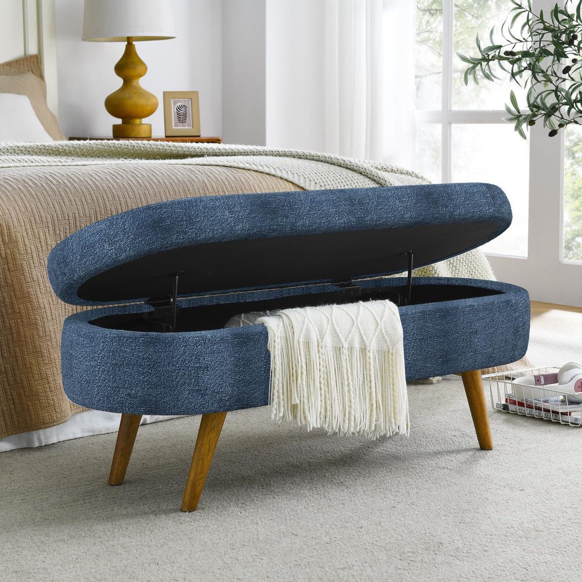 Oval Storage Bench with Rubber Wood Legs Z878573