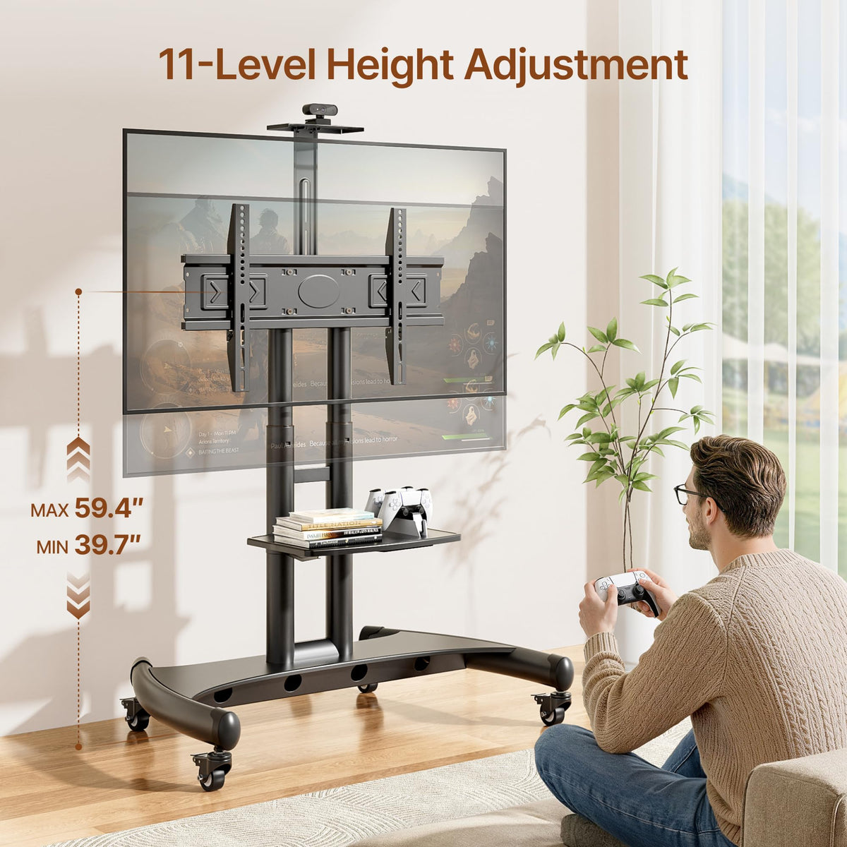 Rolling TV Stand with Shelf for 32-83" TV V53413