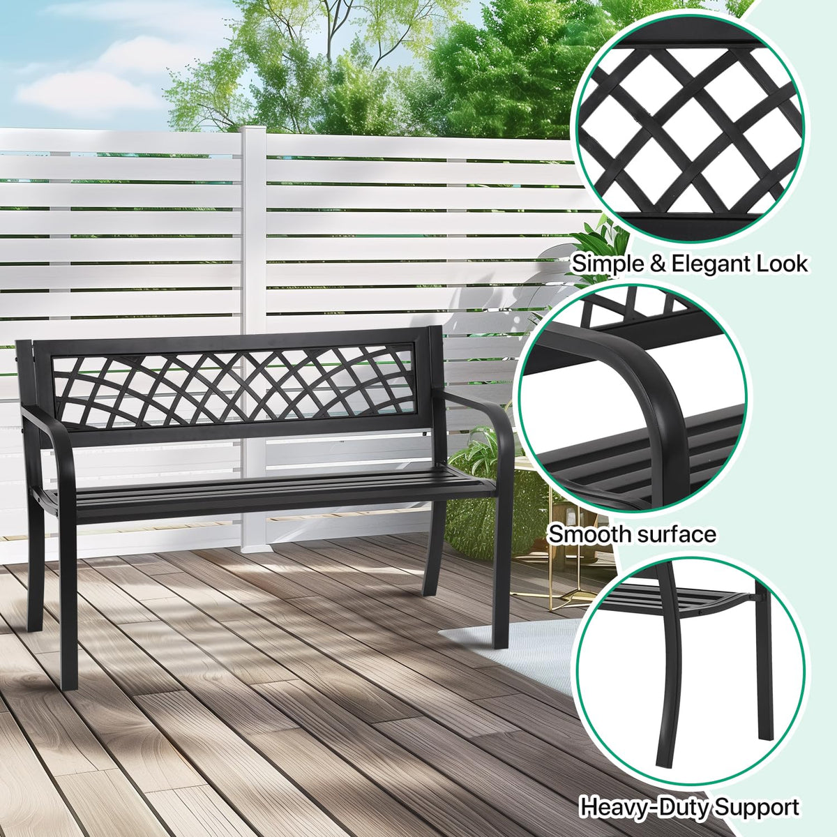 Black Metal Outdoor Bench with Armrests X306013