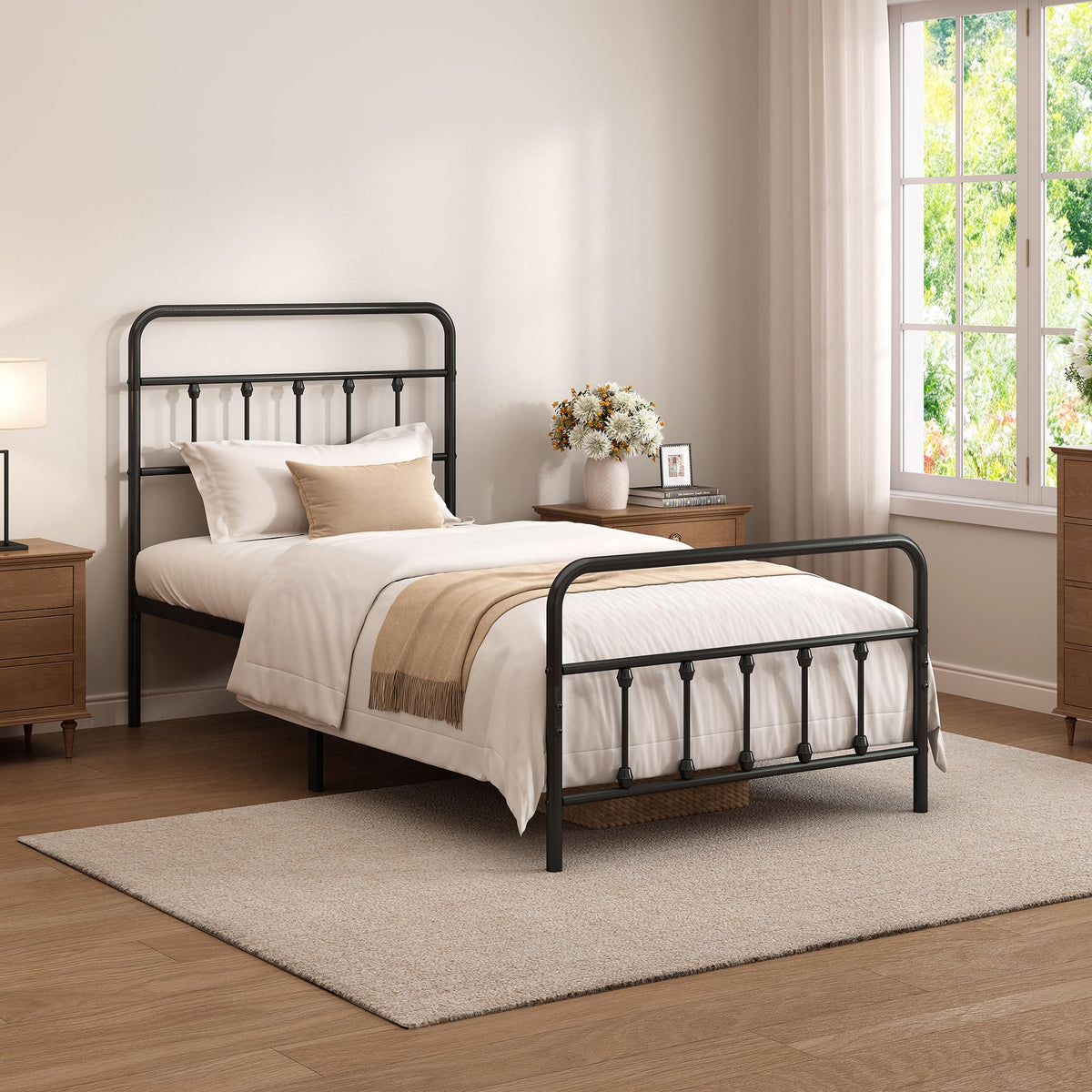 Twin Size Metal Bed Frame with Headboard and Footboard Q9719