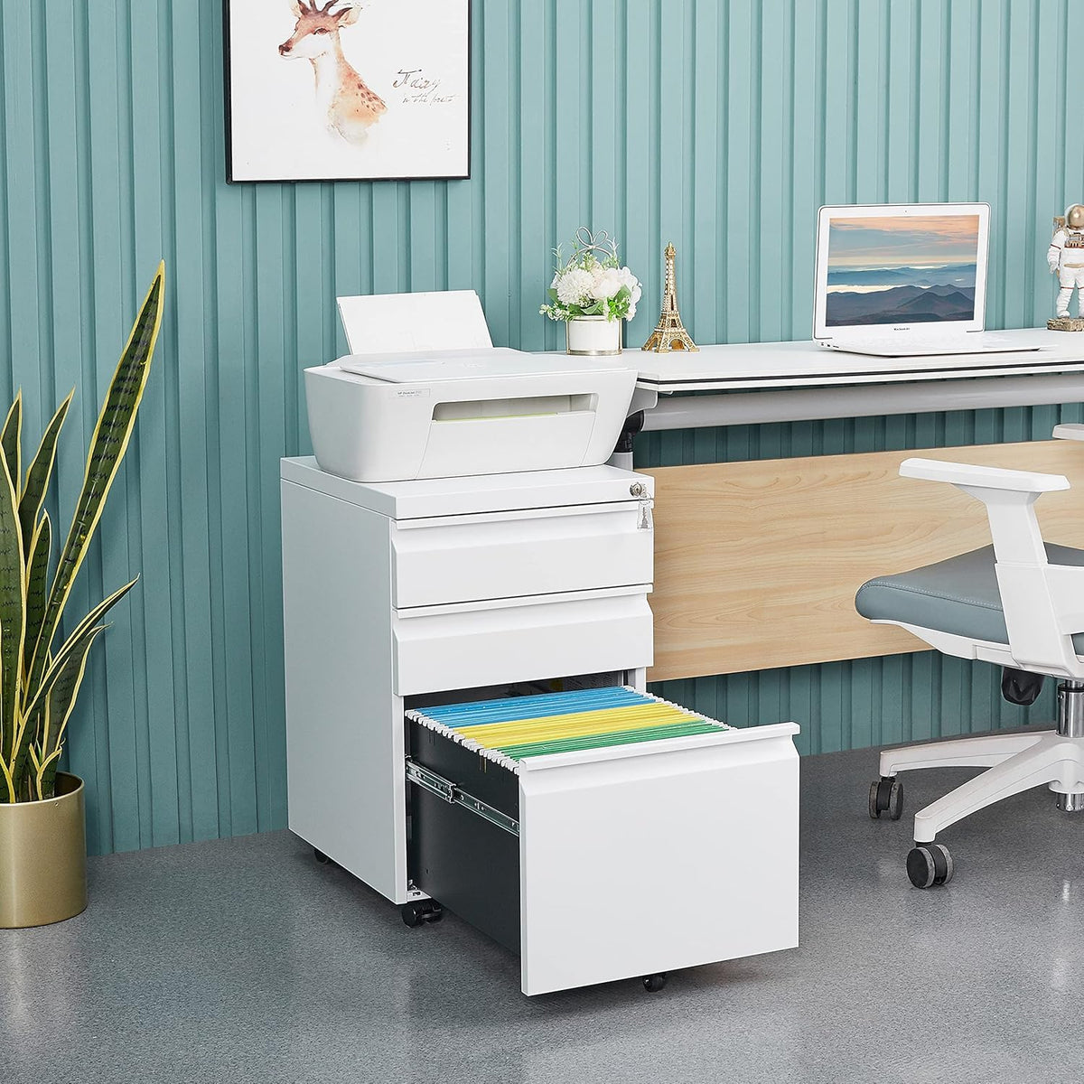 3 Drawer Locking File Cabinet Matte White Q2260