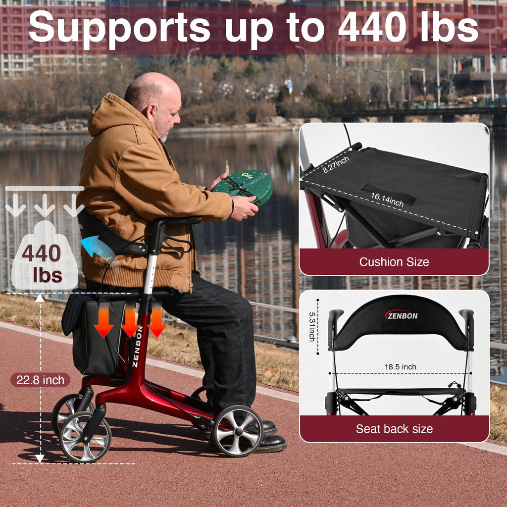 Foldable Rolling Walker with Seat 440 lbs Capacity G123409