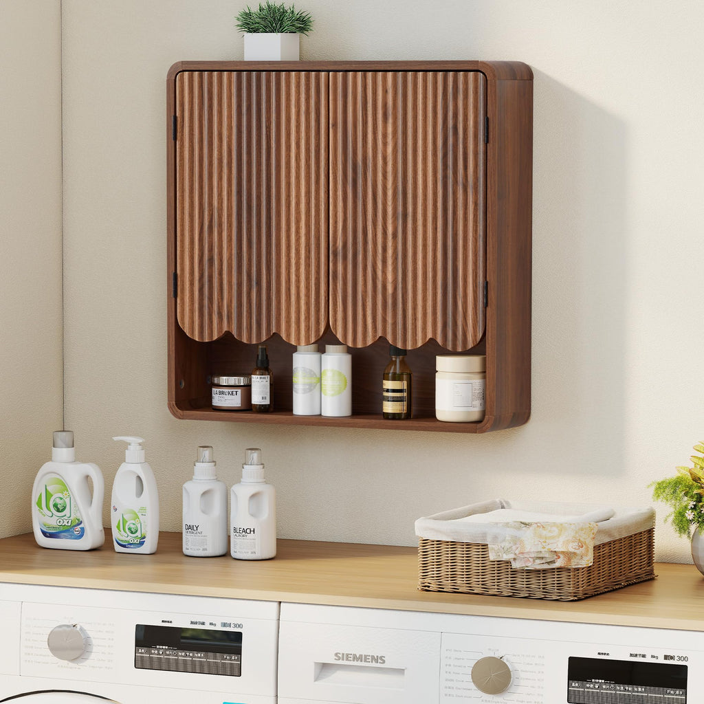 Walnut Fluted Bathroom Wall Cabinet N703
