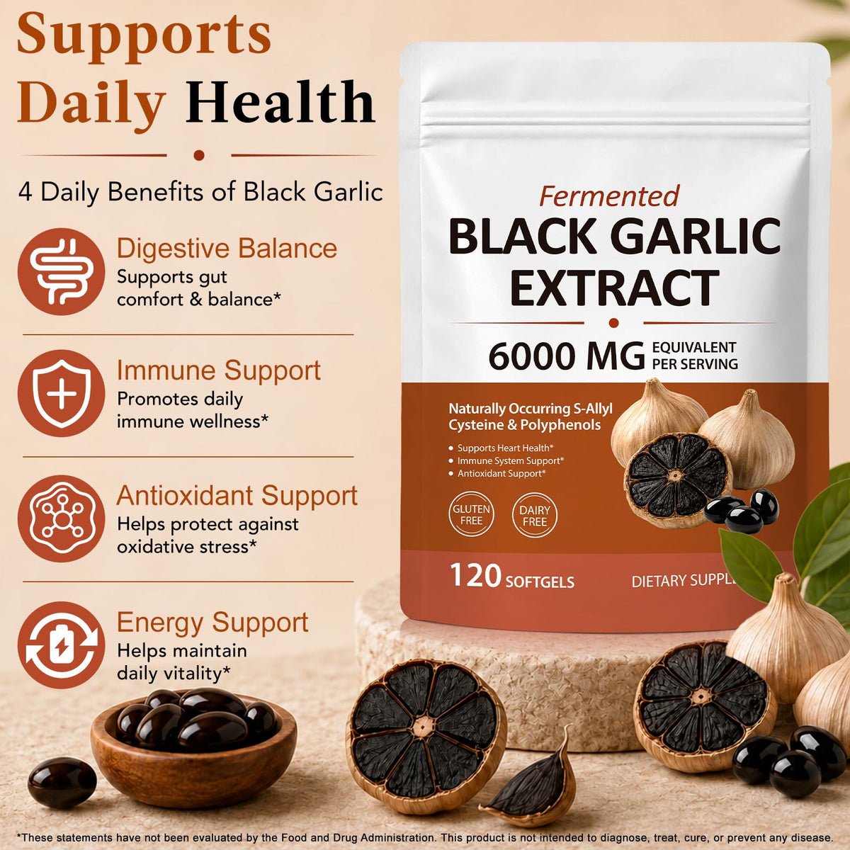 Black Garlic Extract 6000mg Vegetarian 120 Softgels I11262