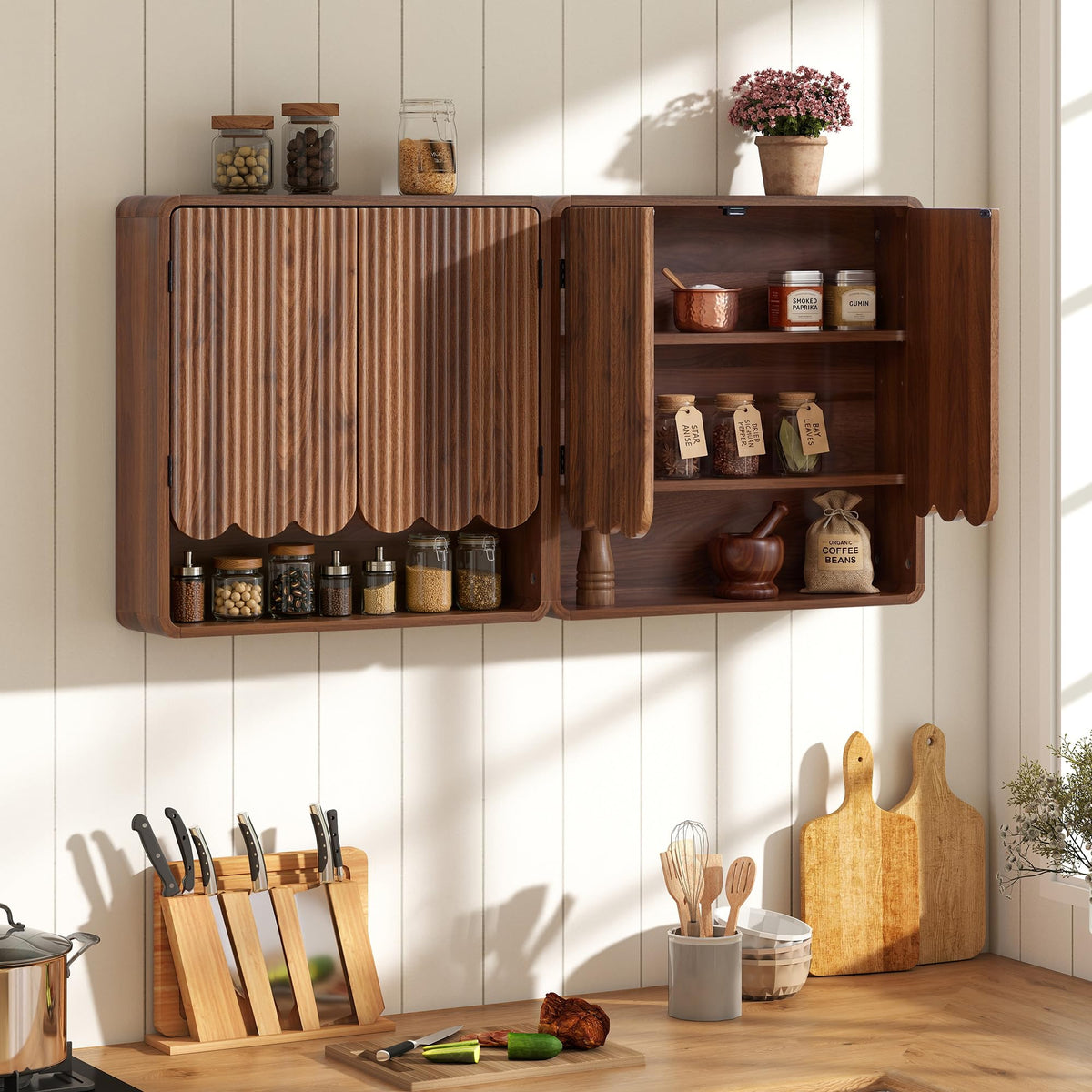 Walnut Fluted Bathroom Wall Cabinet N703