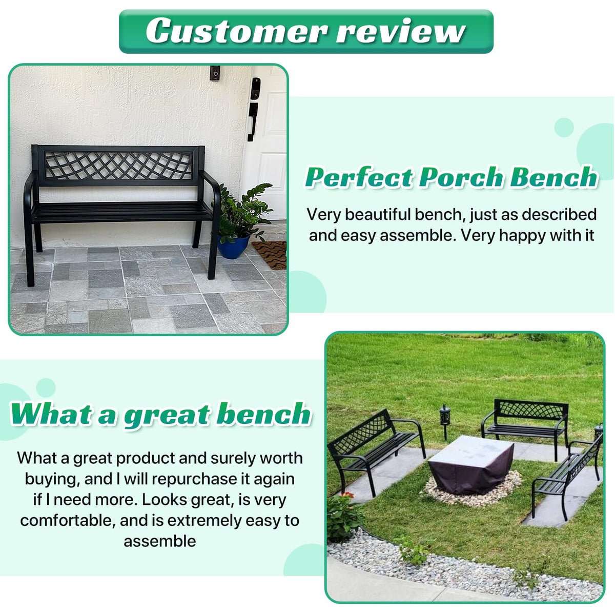 Black Metal Outdoor Bench with Armrests X306013
