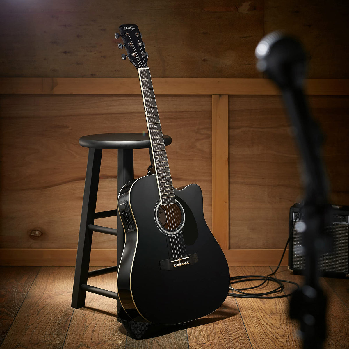 Black Cutaway Thinline Acoustic-Electric Guitar X669