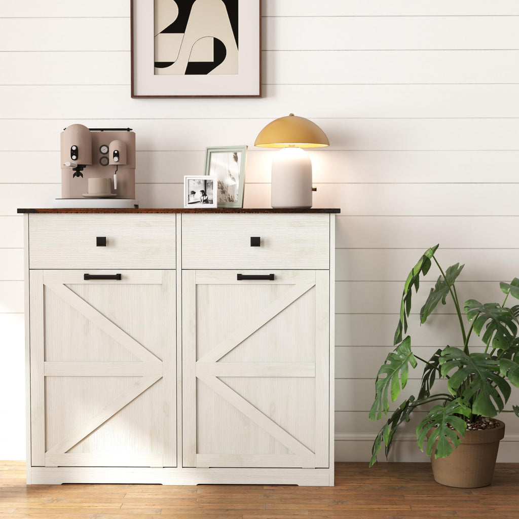 Antique White Tilt Out Trash Cabinet with 2 Drawers V7545