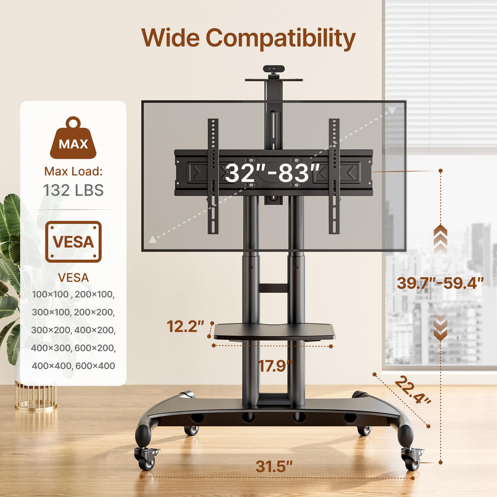 Rolling TV Stand with Shelf for 32-83" TV V53413