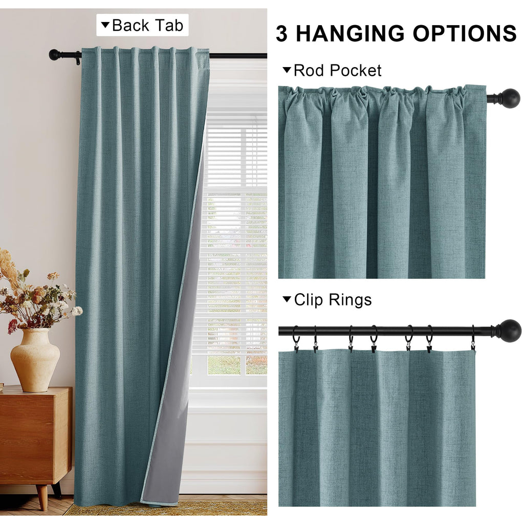 Teal Natural Linen Blackout Curtains 84 inch 2 Panels Set T662477