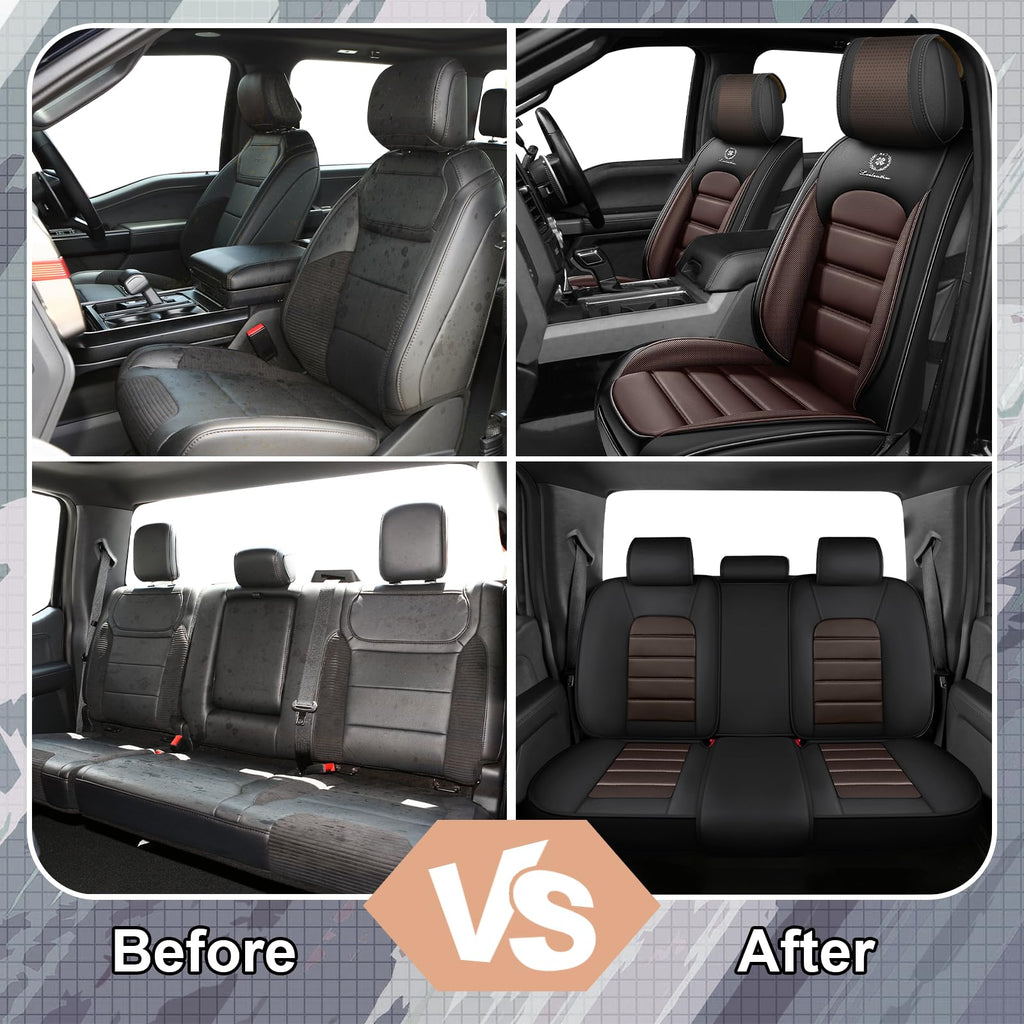 Full Set Car Seat Covers, Waterproof Seat Protectors, Standard 5 Seats, Black & Coffee V7663