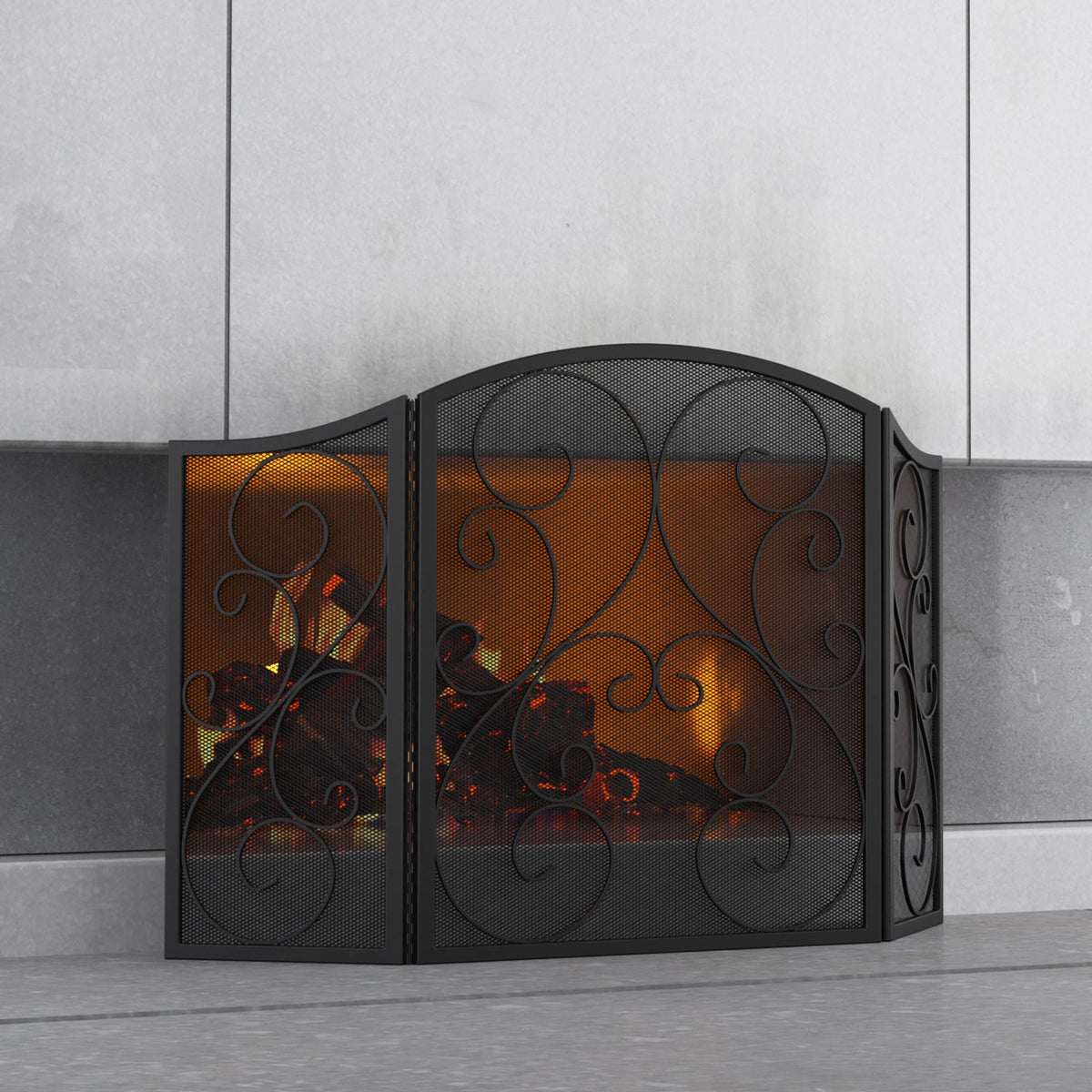 3 Panel Arch Top Wrought Iron Fireplace Screen B32055