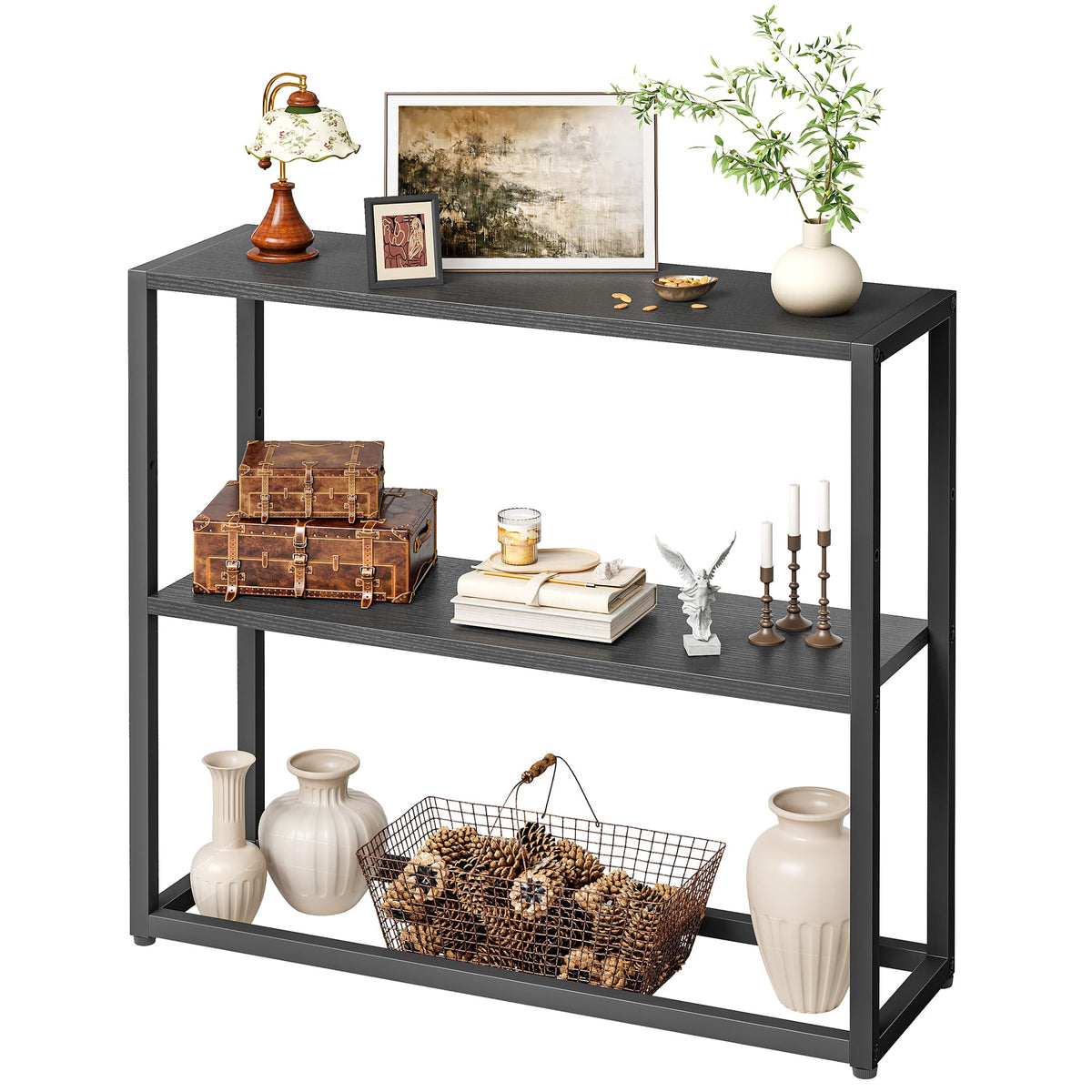 Black Narrow Console Table with Shelves G308101