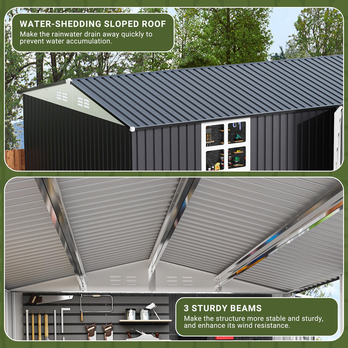 10X14 FT Metal Outdoor Storage Shed with Window, Black D43879