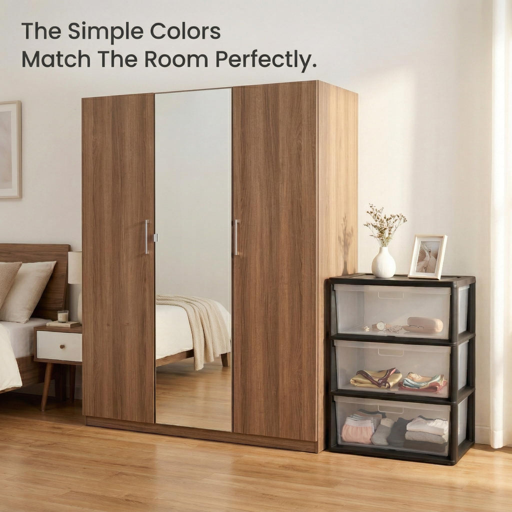 Black 3 Drawer Storage Organizer Tower with Clear Plastic Bins L544