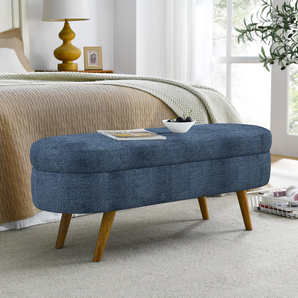Oval Storage Bench with Rubber Wood Legs Z878573