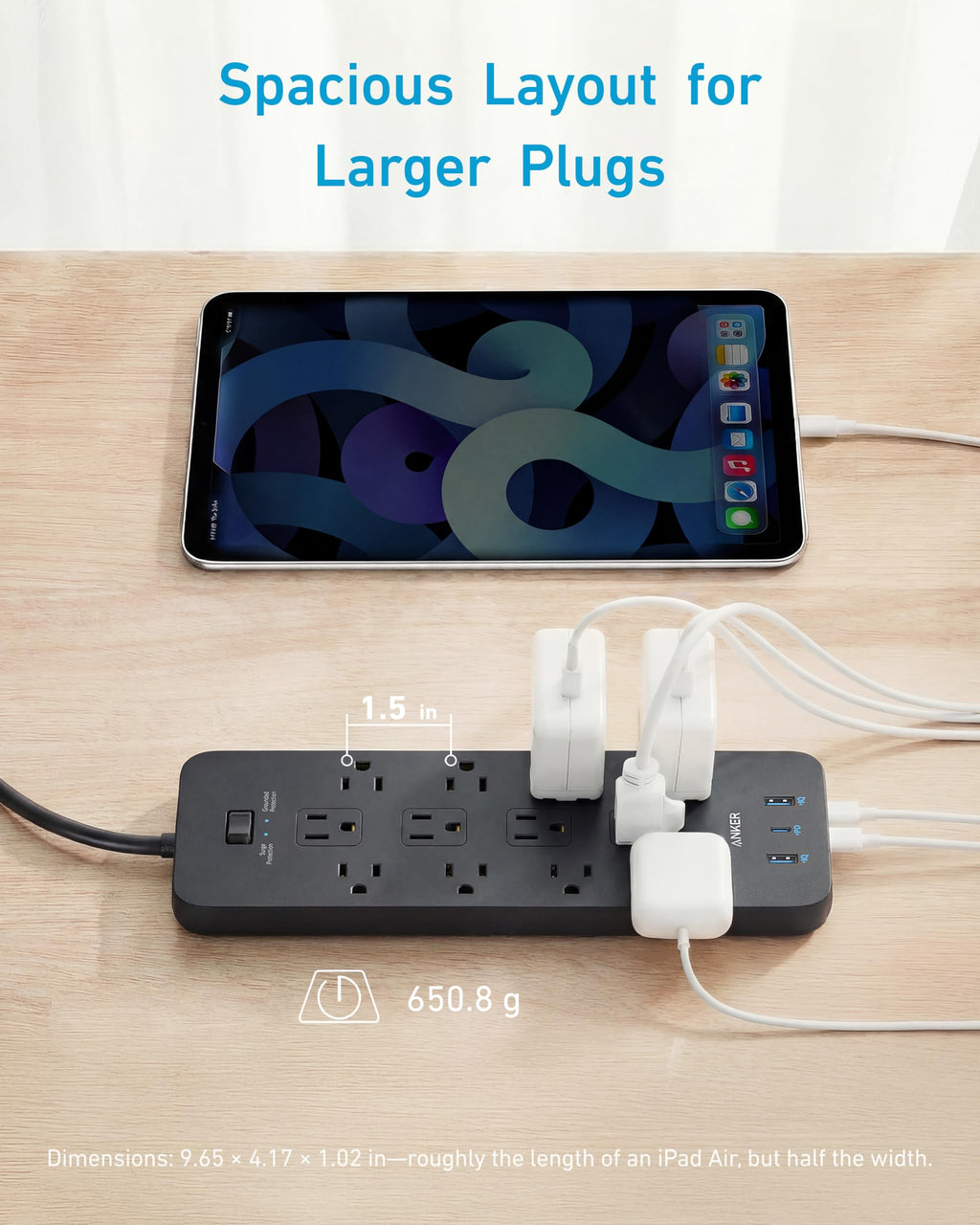 Power Strip with Surge Protector, Outlet Extender, 20W, 12 AC G69346