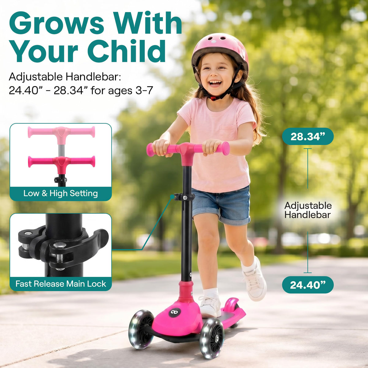 Adjustable 3 Wheel Kids Scooter with LED Wheels W886676