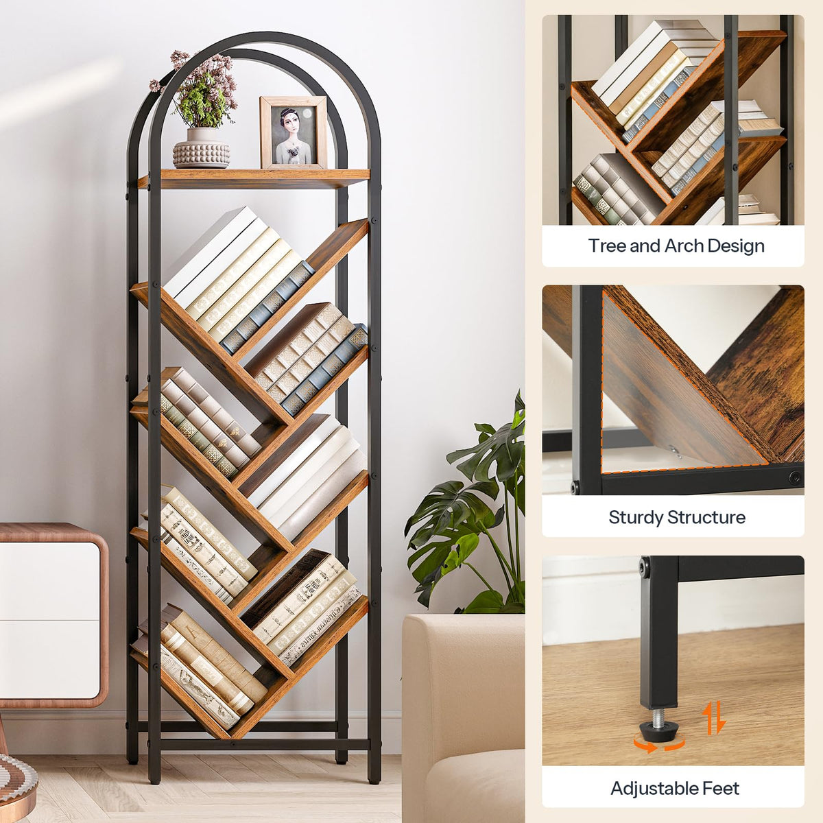 8-Tier Arched Bookshelf with Metal Frame U59436
