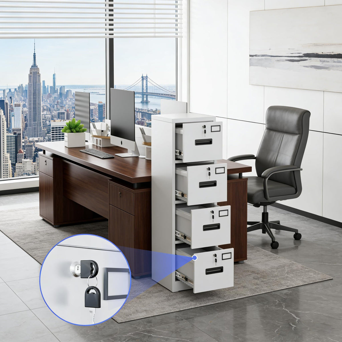 4 Drawer White Metal File Cabinet S3888