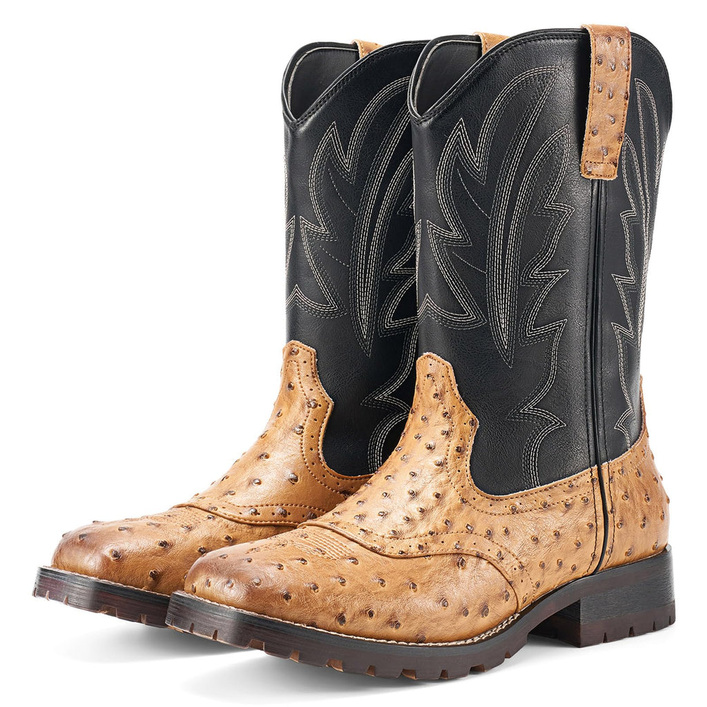 Men's Western Cowboy Boots Square Toe Mid-Calf Boots H33997