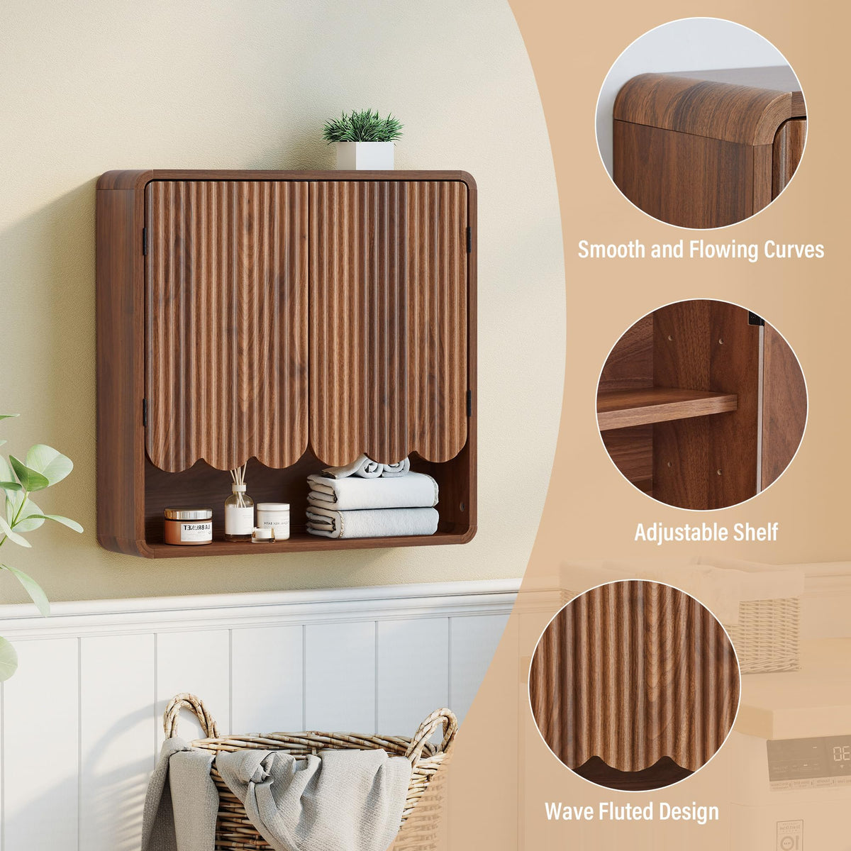 Walnut Fluted Bathroom Wall Cabinet N703