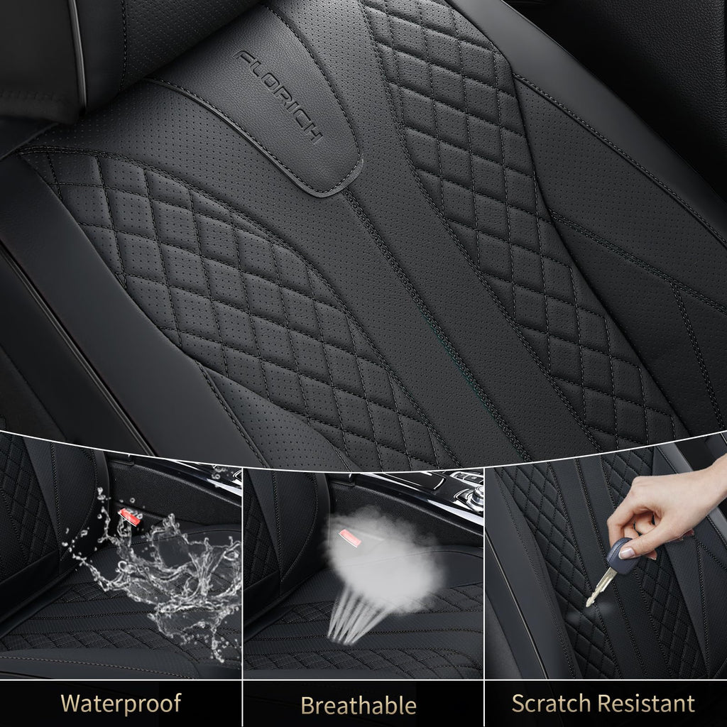 Black Leather Full Set Waterproof Car Seat Covers S1736