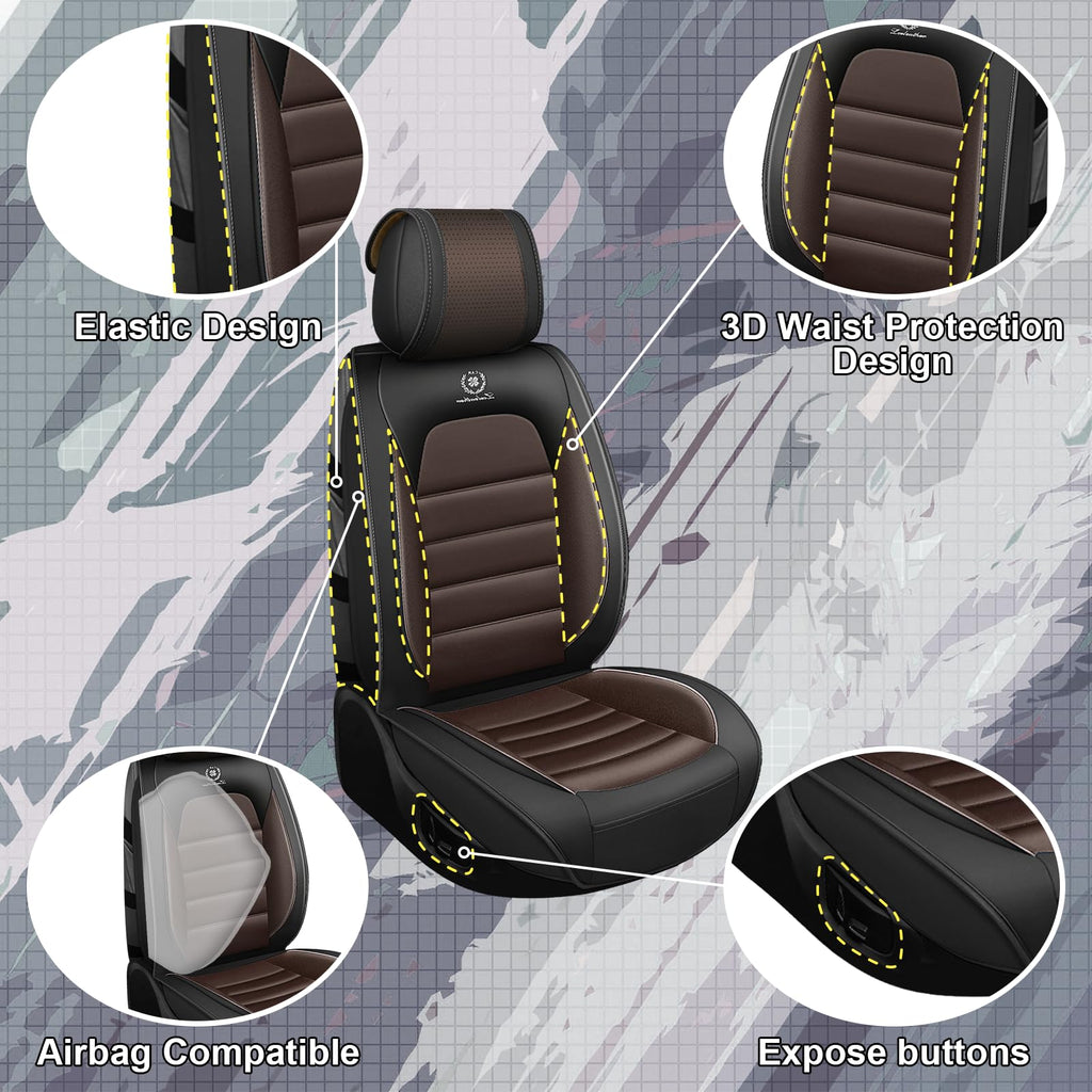 Full Set Car Seat Covers, Waterproof Seat Protectors, Standard 5 Seats, Black & Coffee V7663